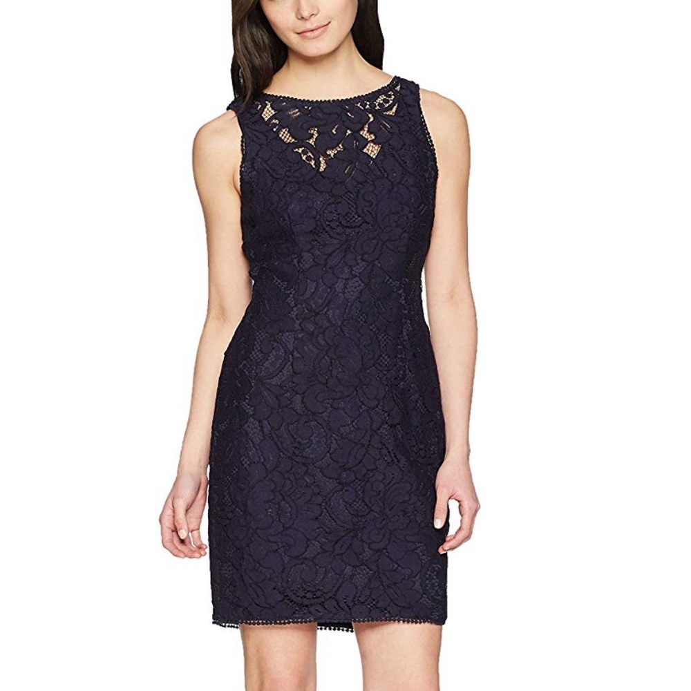 Adrianna Papell Petite Lace Halter Sheath Dress
